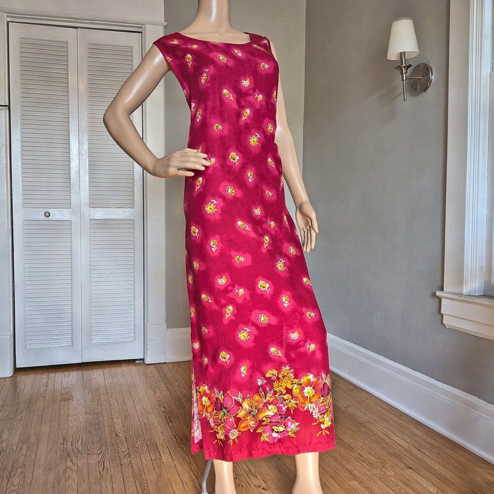 Vintage 90s DPS New York Floral Midi Dress Hawaiian Cottagecore Coconut Girl XL